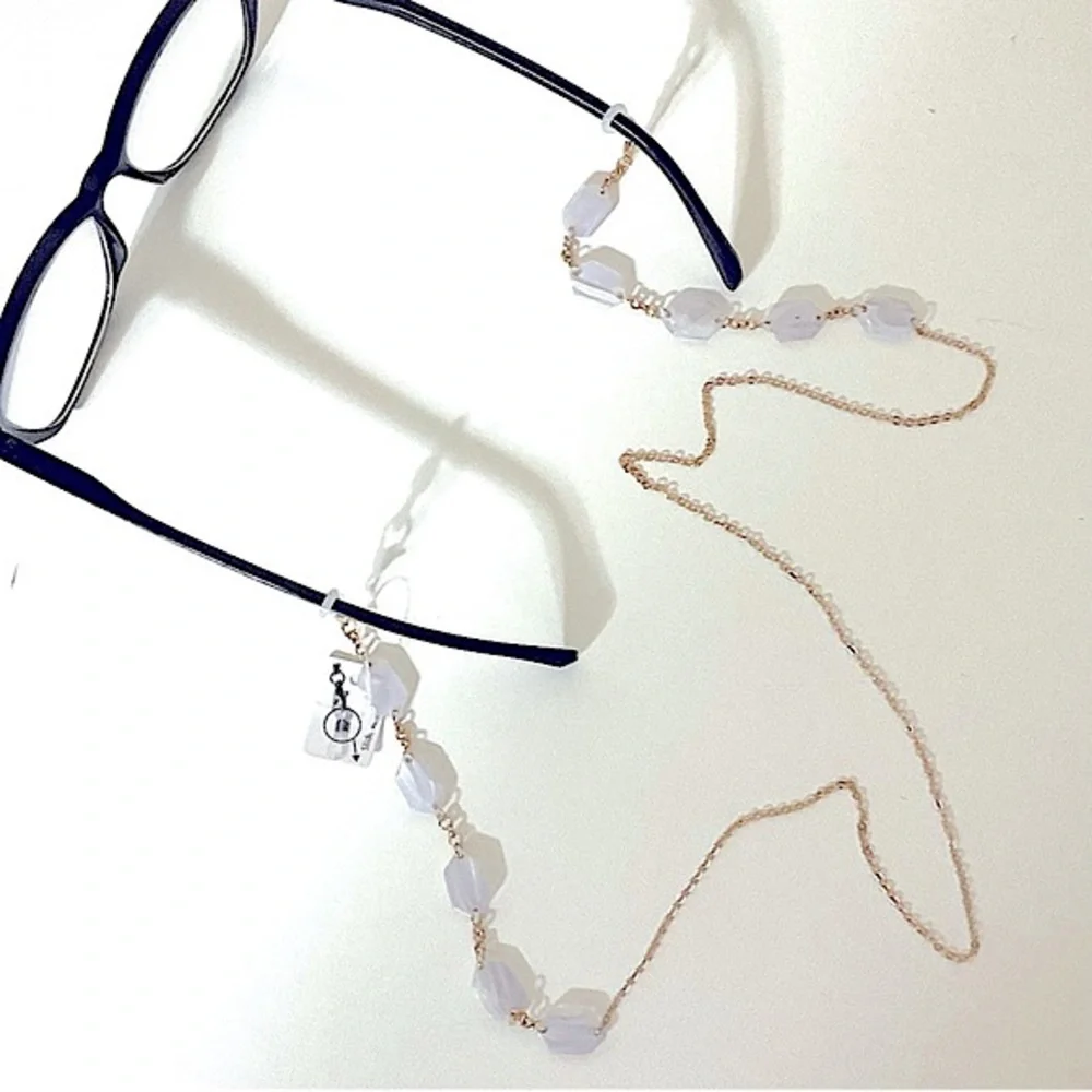 Eyeglass Necklace Chain Acrylic Beads White/Clear/Gold